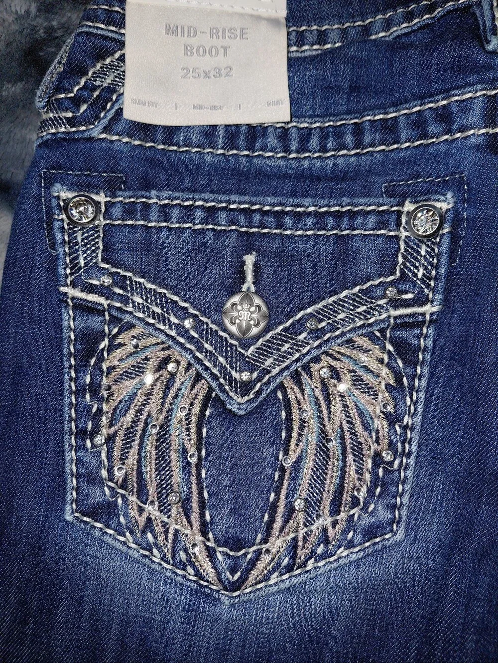 Miss Me Bootcut Jeans 25 Dark Wash Rhinestone Angel Wing Y2K Western NWT